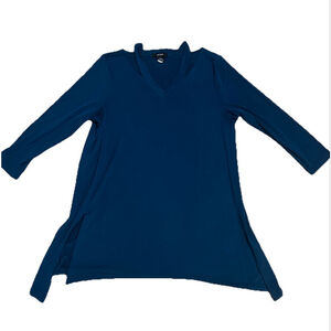 Women's Alfani Tunic Top Size M Blue V-Neck Long Sleeve